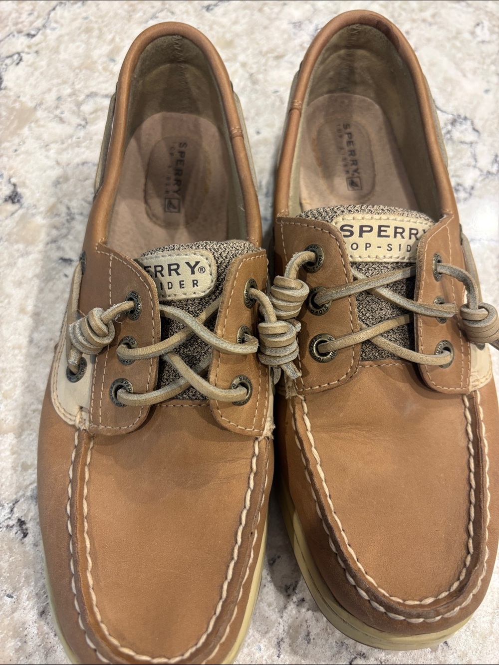 Sperry Men's Brown Leather Boat Shoes with Tan Accents